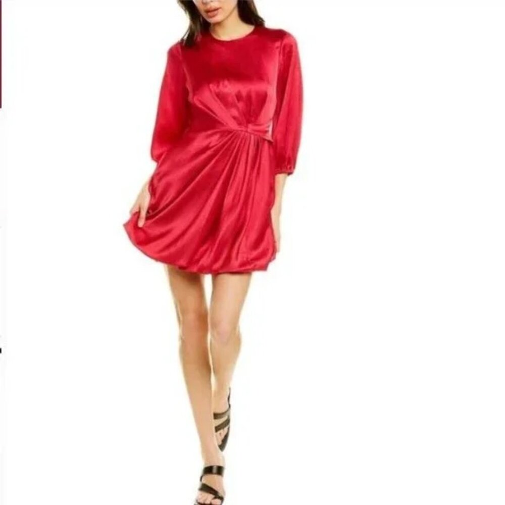 ML MONIQUE LHUILLIER Fuchsia Pink Draped Hammered-Satin Mini Dress size 12